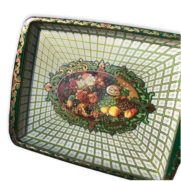 Vintage Daher Decorated Ware Floral Metallic Gold Metal Tray Pair of 2 8"X6" - Picture 2 of 5